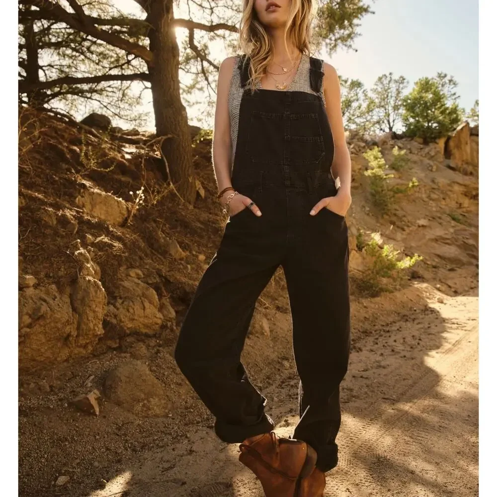 Free People We the Free Ziggy Black Denim Overalls XS 100% Cotton Classic - Picture 2 of 16